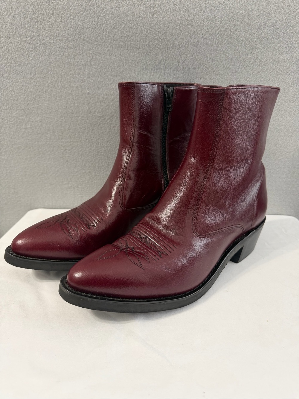 Old West Zip Ankle Boots Mens Size 10D Red Leather Western Pointed Toe
